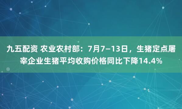 九五配资 农业农村部：7月7—13日，生猪定点屠宰企业生猪平均收购价格同比下降14.4%
